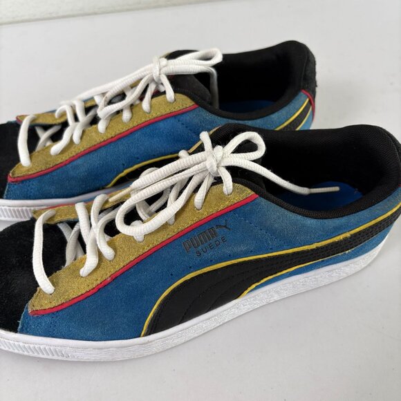 Puma SmileyWorld Suede Kids Sneakers Size 7 C Royal Blue Gold Shoes 384928-01 - Picture 2 of 11